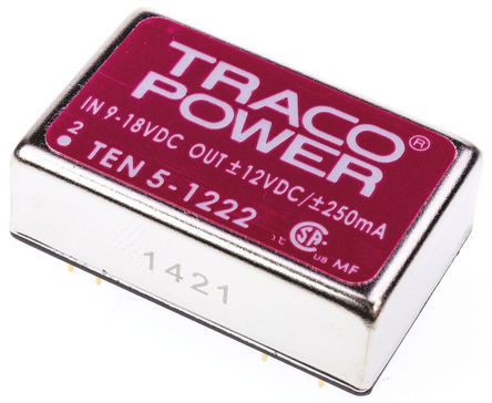 TRACOPOWER - TEN 5-1222 - TRACOPOWER TEN 5 ϵ 6W ʽֱ-ֱת TEN 5-1222, 9  18 V ֱ, 12V dc, 250mA, 1.5kV dcѹ, 84%Ч, DIP 24װ		