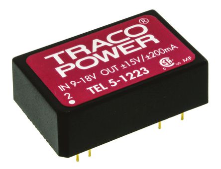 TRACOPOWER - TEL 5-1223 - TRACOPOWER TEL 5 ϵ 5W ʽֱ-ֱת TEL 5-1223, 9  18 V ֱ, 15V dc, 200mA, 1.5kVѹ, 84%Ч		