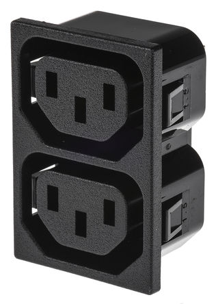 Bulgin - PX0714/2/15/28 - Bulgin Ƕʽ 2 X C13 IEC ͷ PX0714/2/15/28, Ӷ˽, 10A, 250 V 		