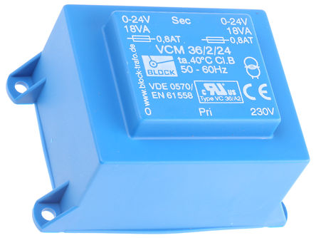 Block - VCM 36/2/24 - Block 2 ͨ PCB ѹ VCM 36/2/24, 230V acѹ, 24V acμѹ, 36VA		