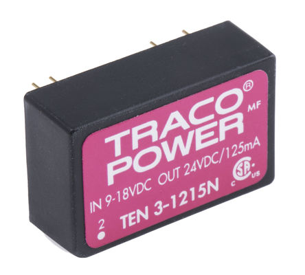 TRACOPOWER - TEN 3-1215N - TRACOPOWER TEN 3N ϵ 3W ʽֱ-ֱת TEN 3-1215N, 9  18 V ֱ, 24V dc, 125mA, 1.5kV dcѹ, 84%Ч, DIP 24װ		