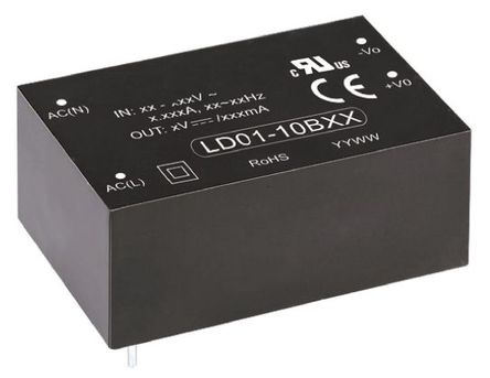 RS Pro - LD01-10B24 - RS Pro 1W  ǶʽģʽԴ SMPS LD01-10B24, 120  430 V dc, 85  305 V ac, 24V dc, 42mA, 75%Ч		