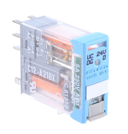 Releco - C12A21BX24AD - Releco C12A21BX24AD ˫˫ PCB װ Ǳ̵, 5 A, 24V ac/dc		