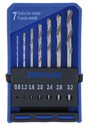 Dremel - 2.615.062.832 - Dremel 628型号 微型配件套装 2.615.062.832, 35000rpm, 内含0.8mm 钻头、1.2mm 钻头、1.6mm 钻头、2mm 钻头、2.4mm 钻头、2.8mm 钻头、3.2mm 钻头		