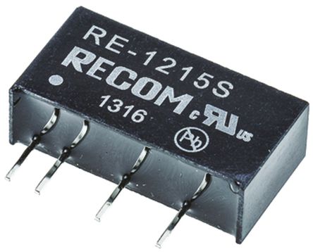 Recom - RE-1215S - Recom RE ϵ 1W ʽֱ-ֱת RE-1215S, 15V dc, 66mA, 1kV dcѹ, 80  84%Ч, SIPװ		