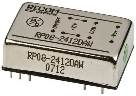 Recom - RP08-2412DAW - Recom RP08 AW ϵ 8W ʽֱ-ֱת RP08-2412DAW, 9  36 V ֱ, 12V dc, 333mA, 1.6kV dcѹ, DIPװ		