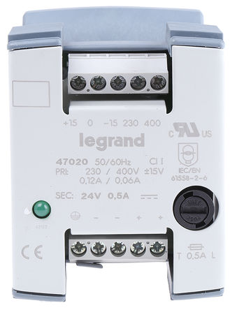 Legrand - 0 470 20 - Legrand 12W  DIN 尲װԴ 0 470 20, 400V ac, 500mA, 24V dc 24V dc/		