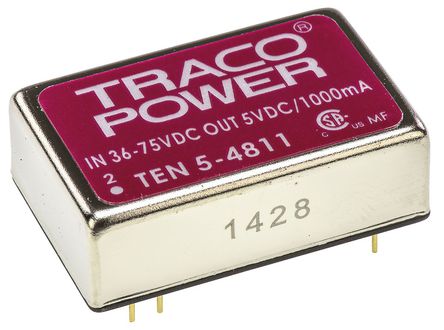 TRACOPOWER - TEN 5-4811 - TRACOPOWER TEN 5 ϵ 6W ʽֱ-ֱת TEN 5-4811, 36  72 V ֱ, 5V dc, 1A, 1.5kV dcѹ, 83%Ч, DIP 24װ		