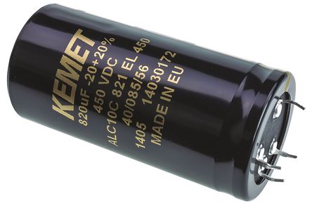 KEMET - ALC10C821EL450 - KEMET ALC10 ϵ 450 V ֱ 820F ҧʽ  ALC10C821EL450, 20%ݲ, 138 m @ 100 kHz(ֵ), +85C,  - ҧʽװ		