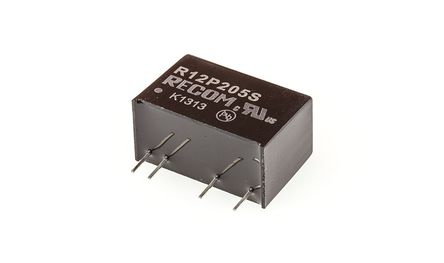 Recom - R12P205S - Recom 2W ʽֱ-ֱת R12P205S, 10.8  13.2 V ֱ, 5V dc, 400mA, 2.6kV acѹ, SIPװ		