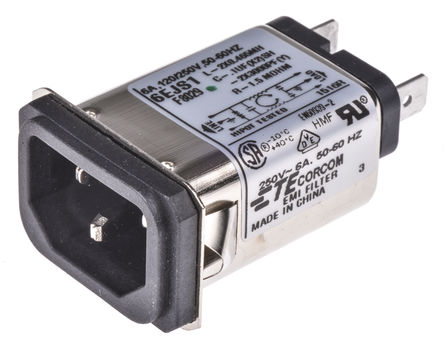 TE Connectivity - 6EJS1 - TE Connectivity Ƕʽ C14 IEC ˲ ͷ 1-6609006-2, ζ˽, 6A, 250 V 		