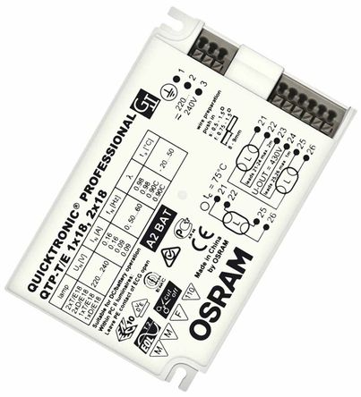 Osram - QTP-T/E 1x18, 2x18 - Osram QUICKTRONIC 系列 1 x 20 W 电子镇流器 照明镇流器 QTP-T/E 1x18, 2x18, 220 → 240 V, 使用于小型日光灯		
