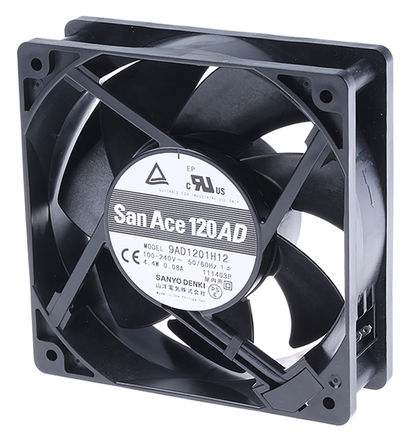 Sanyo Denki - 9AD1201H12 - Sanyo Denki 9AD ϵ 4.4W 100  240 V   9AD1201H12, 180m3/h, 3250rpm, 120 x 120 x 38mm		
