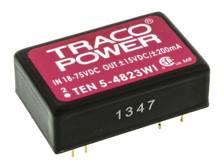 TRACOPOWER - TEN 5-4823WI - TRACOPOWER TEN 5WI ϵ 6W ʽֱ-ֱת TEN 5-4823WI, 18  75 V ֱ, 15V dc, 200mA, 1.5kV dcѹ, 83%Ч		