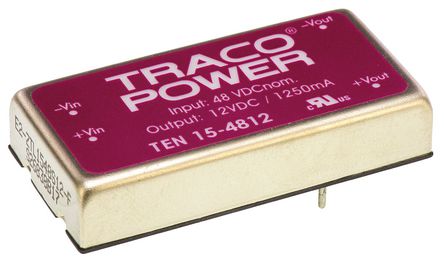 TRACOPOWER - TEN 15-4812 - TRACOPOWER TEN 15 ϵ 15W ʽֱ-ֱת TEN 15-4812, 36  75 V ֱ, 12V dc, 1.25A, 1.5kV dcѹ, 87%Ч		