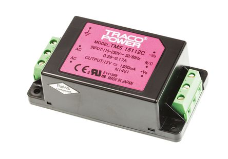 TRACOPOWER - TMS 15112C - TRACOPOWER 15W  ǶʽģʽԴ SMPS TMS 15112C, 110  375 V dc, 85  264 V ac, 12V dc, 1.3A, 78%Ч		