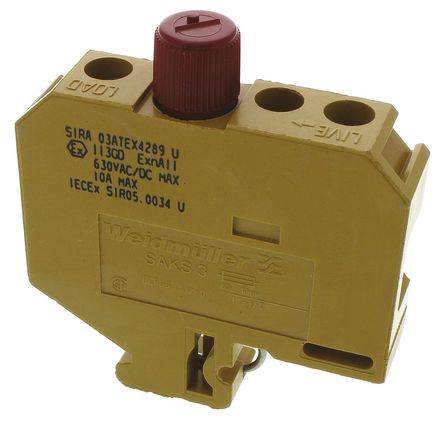 Weidmuller - SAKS 3 Z/6.3X26 -211120000 - Weidmuller SAKS ϵ 0211120000 ɫ ATEX  ˿ DIN , 2, 1 x 1/4 ۶, 22  10 AWG߹		