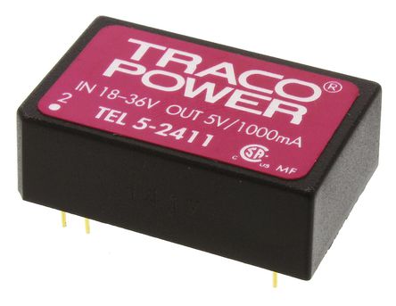 TRACOPOWER - TEL 5-2411 - TRACOPOWER TEL 5 ϵ 5W ʽֱ-ֱת TEL 5-2411, 18  36 V ֱ, 5V dc, 1A, 1.5kVѹ, 83%Ч, DIP 24PDIPװ		
