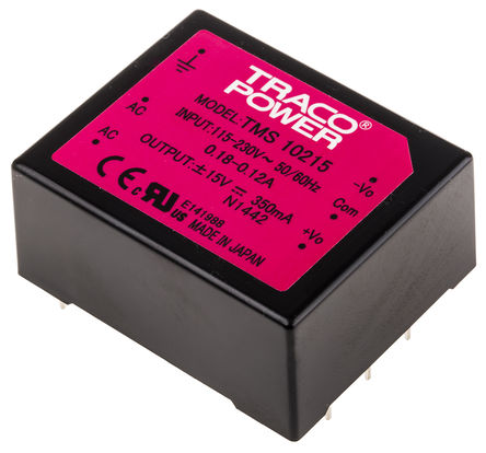 TRACOPOWER - TMS 10215 - TRACOPOWER 10W 2 ǶʽģʽԴ SMPS TMS 10215, 110  375 V dc, 85  264 V ac, 15V dc, 350mA, 78%Ч		