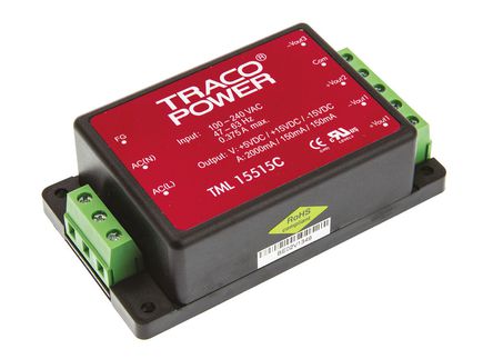 TRACOPOWER - TML 15515C - TRACOPOWER 15W 3 ǶʽģʽԴ SMPS TML 15515C, 85  264 V ac, 85  370 V dc, 5 V dc, 15 V dc		