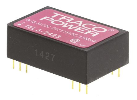 TRACOPOWER - TEL 3-2423 - TRACOPOWER TEL 3 ϵ 3W ʽֱ-ֱת TEL 3-2423, 18  36 V ֱ, 15V dc, 100mA, 1.5kV dcѹ, 81%Ч		