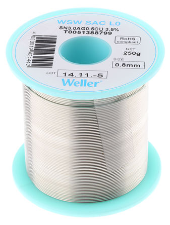 Weller - T0051388799 - Weller WSW SAC LO, 250g 0.8mmֱ   T0051388799, +217 C, +221 C۵, 0.5%ͭ, 96.5%, 3%		