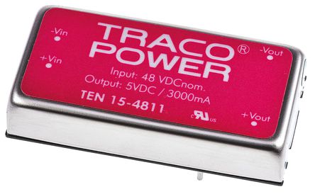 TRACOPOWER - TEN 15-4811 - TRACOPOWER TEN 15 ϵ 15W ʽֱ-ֱת TEN 15-4811, 36  75 V ֱ, 5V dc, 3A, 1.5kV dcѹ, 83%Ч, 2 x 1 inװ		
