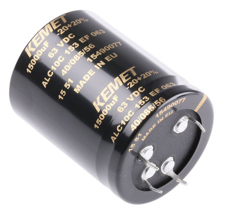 KEMET - ALC10C153EF063 - KEMET ALC10 ϵ 63 V ֱ 15000F ҧʽ  ALC10C153EF063, 20%ݲ, 44 m @ 100 kHz(ֵ), +85C,  - ҧʽװ		