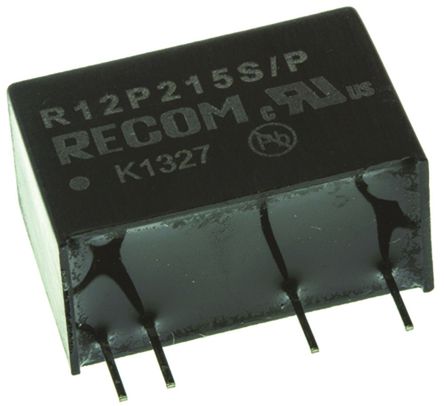 Recom - R12P215S/P - Recom 2W ʽֱ-ֱת R12P215S/P, 15V dc, 132mA, 6.4kV dcѹ, 75  80%Ч, SIPװ		