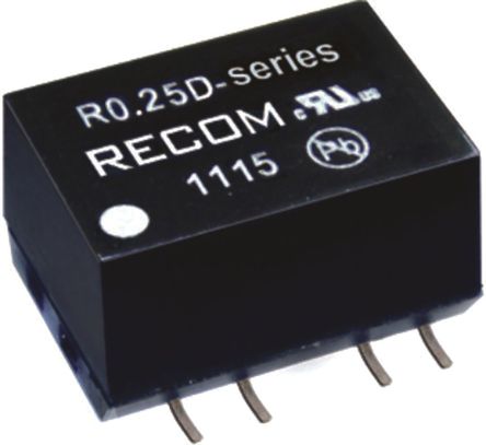 Recom - R0.25D-0505 - Recom R0.25 ϵ 0.25W ʽֱ-ֱת R0.25D-0505, 5V dc, 25mA, 1kV dcѹ, 60  70%Ч, SMDװ		