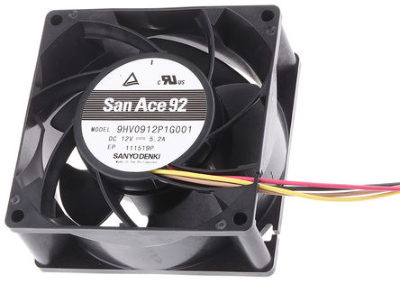 Sanyo Denki - 9HV0912P1G001 - Sanyo Denki HV ϵ 62.4W 12 V ֱ  9HV0912P1G001, 306m3/h, 14900rpm, 92 x 92 x 38mm		