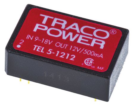 TRACOPOWER - TEL 5-1212 - TRACOPOWER TEL 5 ϵ 5W ʽֱ-ֱת TEL 5-1212, 9  18 V ֱ, 12V dc, 500mA, 1.5kV dcѹ, 84%Ч, DIP 24װ		