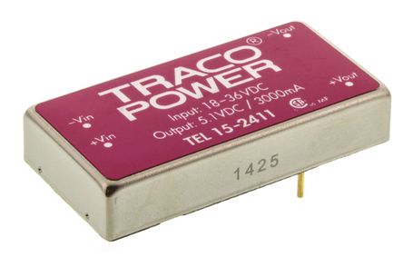 TRACOPOWER - TEL 15-2411 - TRACOPOWER TEL 15 ϵ 15W ʽֱ-ֱת TEL 15-2411, 18  36 V ֱ, 5.1V dc, 3A, 1.5kV dcѹ, 1 x 2 inװ		