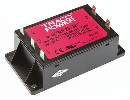 TRACOPOWER - TMS 25124F - TRACOPOWER 25W  ǶʽģʽԴ SMPS TMS 25124F, 110  375 V dc, 85  264 V ac, 24V dc, 1A, 78%Ч		