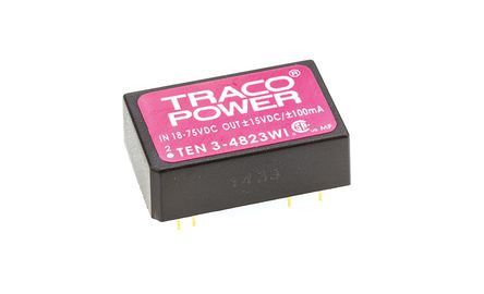 TRACOPOWER - TEN 3-4823WI - TRACOPOWER TEN 3WI ϵ 3W ʽֱ-ֱת TEN 3-4823WI, 18  75 V ֱ, 15V dc, 100mA, 1.5kV dcѹ, 82%Ч		