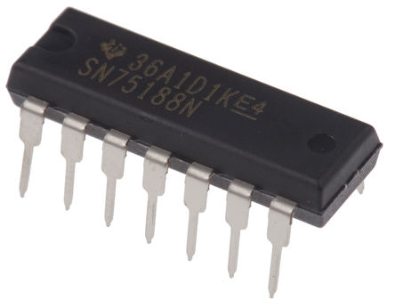 Texas Instruments - SN75188N - SN75188N, 4 (RS-232)· EIA/TIA-232, ITU-V.28, RS-232 ·, 120kbps, 14 PDIPװ		