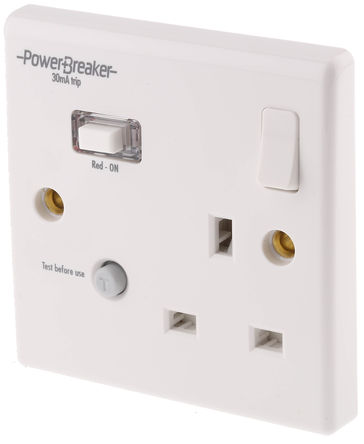 Power Breaker - K21WP-C - Power Breaker PowerBreaker H ϵ BS ׼ 13A ɫ ̼ RCD  K21WP-C, ̰忪, 1 30mA,  86.5mm  86.5mm, 230V ac		