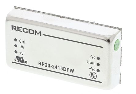 Recom - RP20-2415DFW - Recom RP20 FW ϵ 20W ʽֱ-ֱת RP20-2415DFW, 9  36 V ֱ, 15V dc, 667mA, 1.6kVѹ, 86%Ч		
