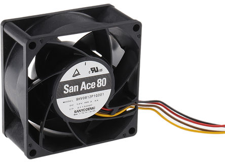 Sanyo Denki - 9HV0812P1G001 - Sanyo Denki HV ϵ 40.8W 12 V ֱ  9HV0812P1G001, 222m3/h, 14900rpm, 80 x 80 x 38mm		