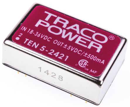 TRACOPOWER - TEN 5-2421 - TRACOPOWER TEN 5 ϵ 6W ʽֱ-ֱת TEN 5-2421, 18  36 V ֱ, 5V dc, 500mA, 1.5kV dcѹ, 83%Ч, DIP 24װ		