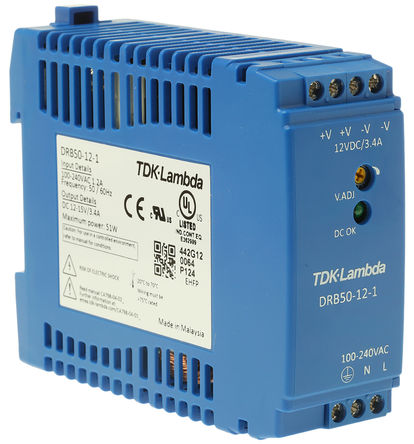 TDK-Lambda - DRB-50-12-1 - TDK-Lambda 50.4W DIN Դ DRB-50-12-1, 90%Ч, 264V ac, 3.4A, 15V dc 12V dc/		