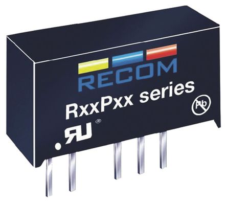 Recom - R12P05D - Recom 1W ʽֱ-ֱת R12P05D, 10.8  13.2 V ֱ, 5V dc, 100mA, 6.4kV dcѹ, 75%Ч, SIPװ		