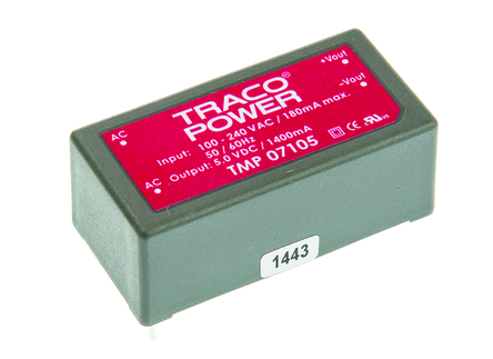 TRACOPOWER - TMP 07105 - TRACOPOWER 7W  ǶʽģʽԴ SMPS TMP 07105, 120  370 V dc, 85  264 V ac, 5V dc, 1.4A, 73%Ч, ܷװ		