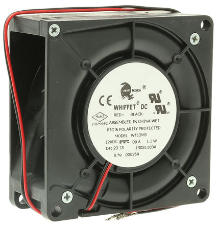 COMAIR ROTRON - WT12M3 19031103A - COMAIR ROTRON Whiffet ϵ ķ WT12M3 19031103A, 12 V ֱ, 14.8m3/h, 80 x 80 x 32.41mm		