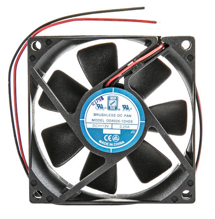 RS Pro - OD8025-12HSS - RS Pro OD8025 ϵ 2.9W 12 V ֱ  OD8025-12HSS, 68m3/h, 3100rpm, 80 x 80 x 25mm		