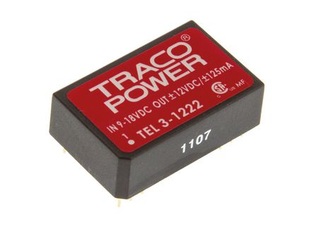 TRACOPOWER - TEL 3-1222 - TRACOPOWER TEL 3 ϵ 3W ʽֱ-ֱת TEL 3-1222, 9  18 V ֱ, 12V dc, 125mA, 1.5kV dcѹ, 80%Ч, DIP 24װ		