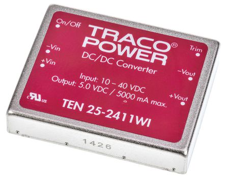 TRACOPOWER - TEN 25-2411WI - TRACOPOWER TEN 25WI ϵ 25 W, 30 W ʽֱ-ֱת TEN 25-2411WI, 10  40 V ֱ, 5V dc, 5A, 1.5kV dcѹ, 85%Ч		