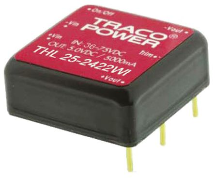 TRACOPOWER - THL 25-4823WI - TRACOPOWER THL 25WI ϵ 25W ʽֱ-ֱת THL 25-4823WI, 18  75 V ֱ, 15V dc, 840mA, 1.5kV dcѹ, 89%Ч		