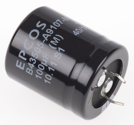 EPCOS - B43505A9107M - EPCOS B43505 ϵ 400 V ֱ 100F ͨ  B43505A9107M, 20%ݲ, 880m(ֵ), +105C		