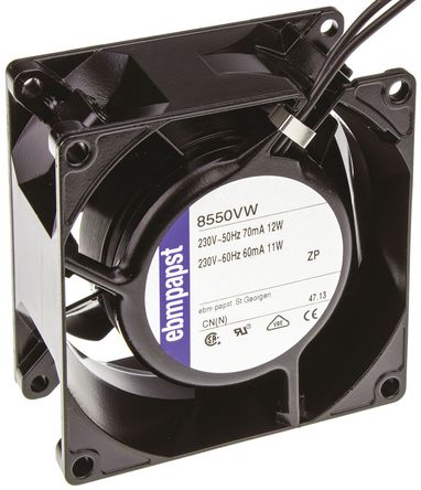 ebm-papst - 8550VW - ebm-papst 8000N ϵ 12W 230 V   8550VW, 50m3/h, 2700rpm, 80 x 80 x 38mm		